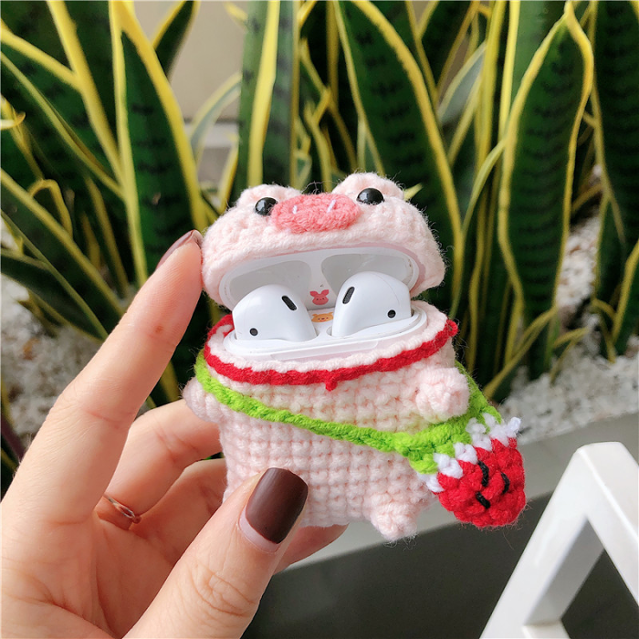 Knitted Piglet Airpod Case Cover by Veasoon