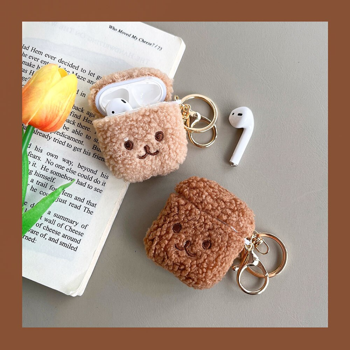 Soft Teddy Bear Face AirPods Charger Case Cover (6 Colours) by Veasoon