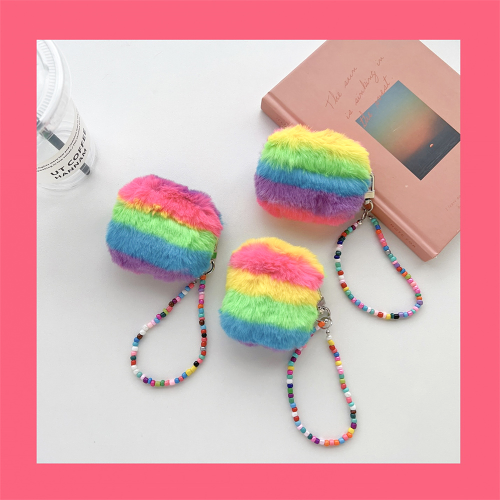 Furry Rainbow AirPods Charger Case Cover with Charm Strap (4 Models) by Veasoon