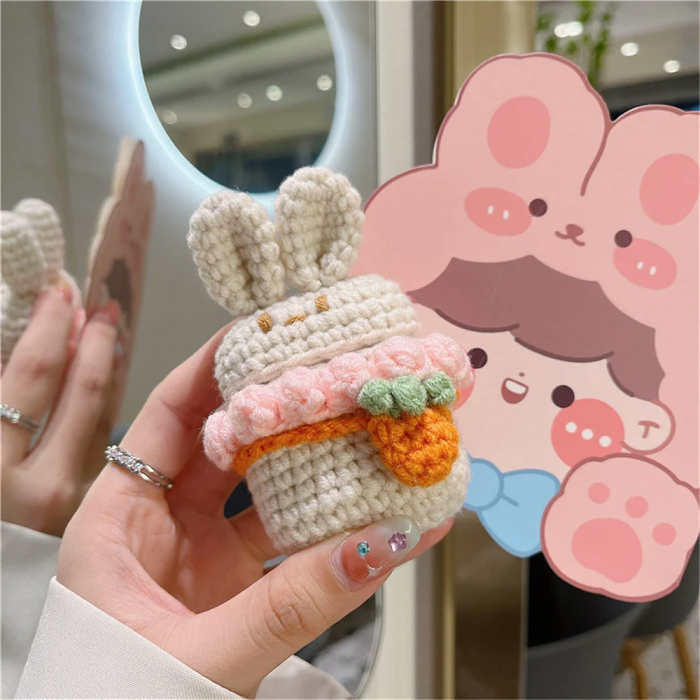 Crochet Ruffle Collar Bunny AirPods Case Cover by Veasoon