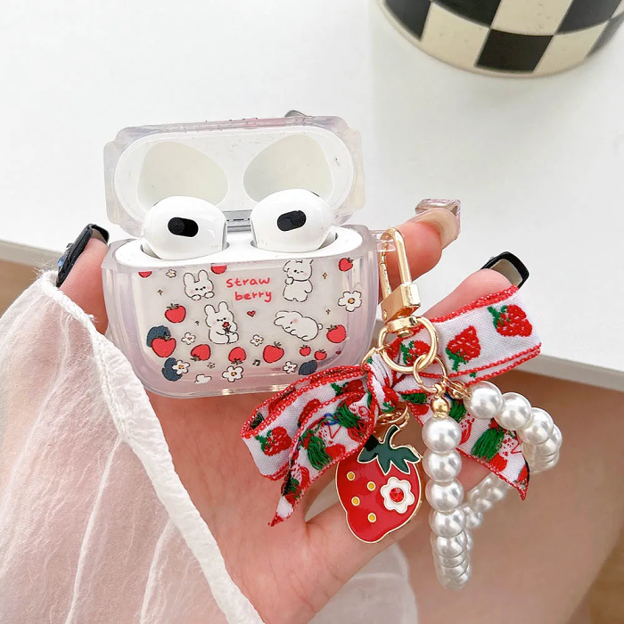 Strawberry Bunnies Charm AirPods Charger Case Cover by Veasoon