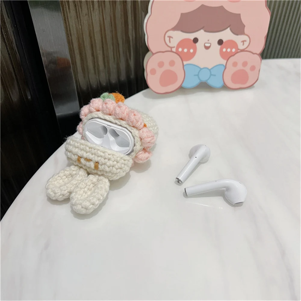 Crochet Ruffle Collar Bunny AirPods Case Cover by Veasoon