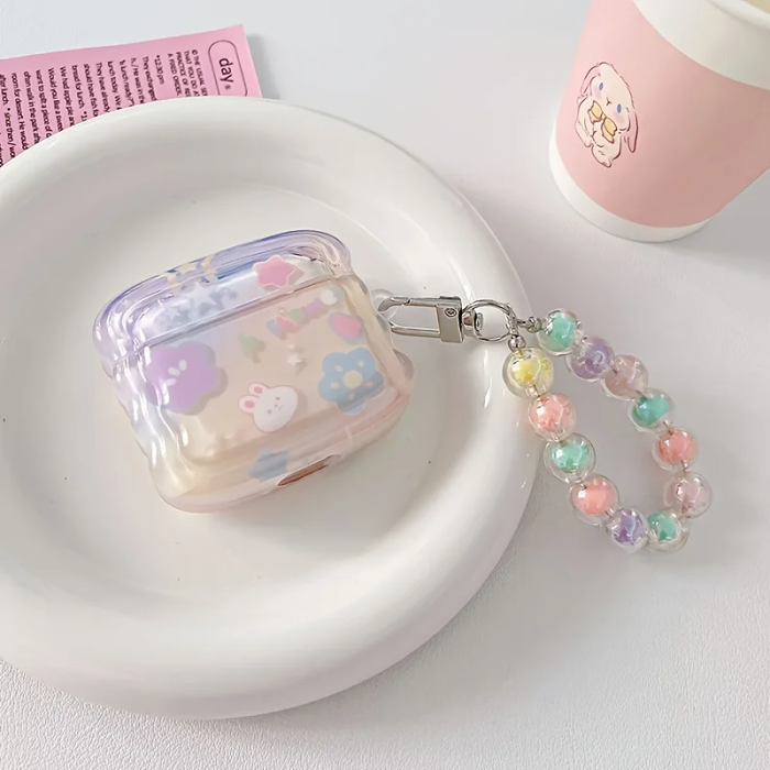 Pastel Bunny AirPods Charger Case Cover with Bubble Wrist Strap by Veasoon