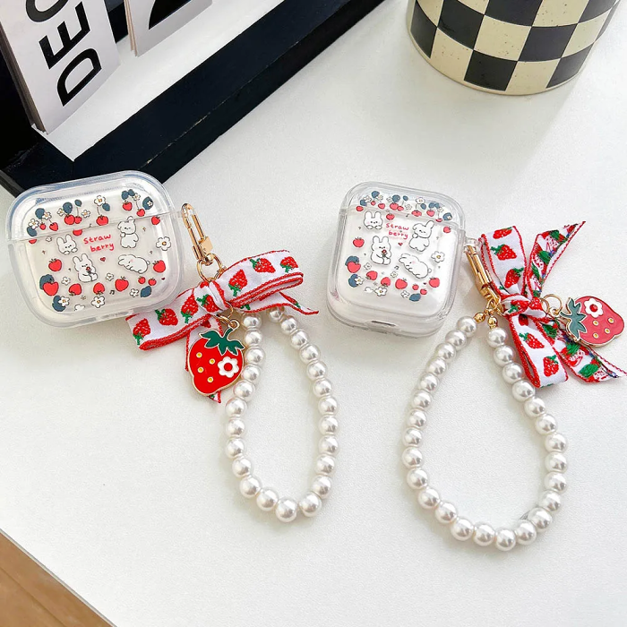 Strawberry Bunnies Charm AirPods Charger Case Cover by Veasoon