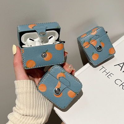 Pleather Orange Pattern Charger Case Cover for AirPods by Veasoon