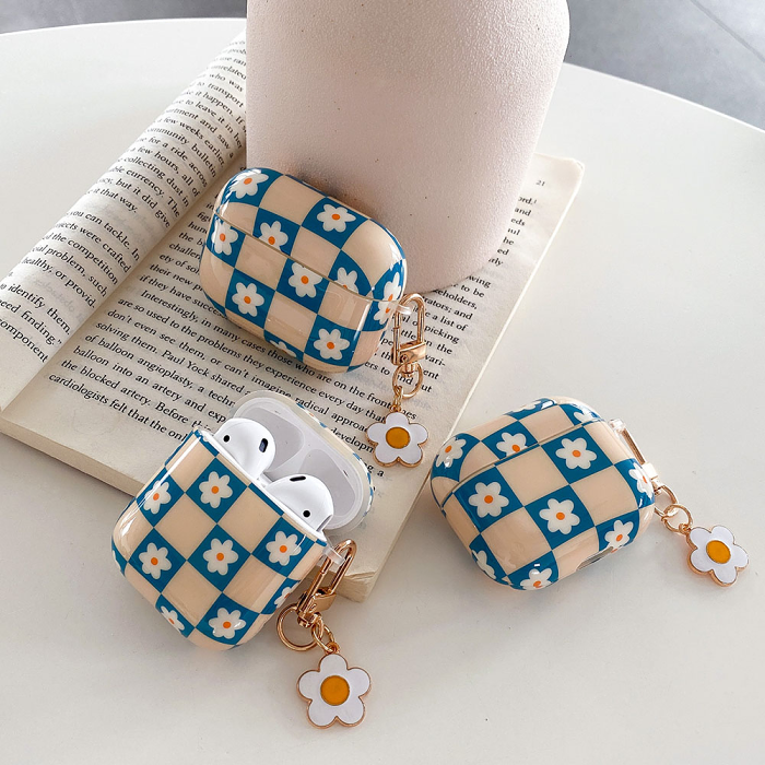 Checkerboard Daisy Charm AirPods Case Cover (2 Colours) by Veasoon
