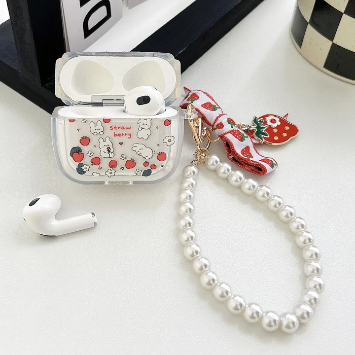 Strawberry Bunnies Charm AirPods Charger Case Cover by Veasoon