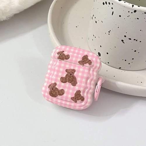 Wavy Gingham Teddy Bear AirPods Charger Case Cover by Veasoon