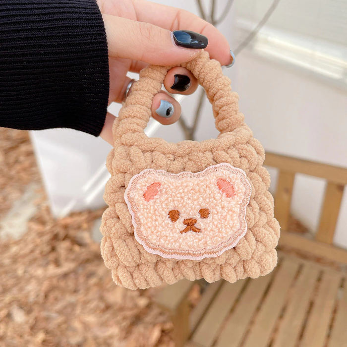 Knitted Teddy Bear Tote AirPod Case Cover by Veasoon