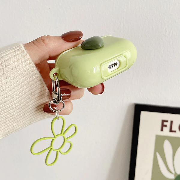 Matcha Green Heart and Daisy Charm Airpod Case Cover by Veasoon