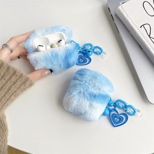 Y2k Furry Blue AirPods Charger Case Cover with Charm Strap (4 Models) by Veasoon