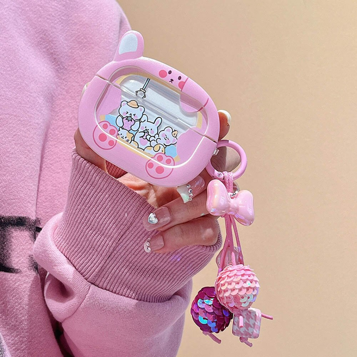 Pink Bunny Crane Game AirPods Case Cover by Veasoon