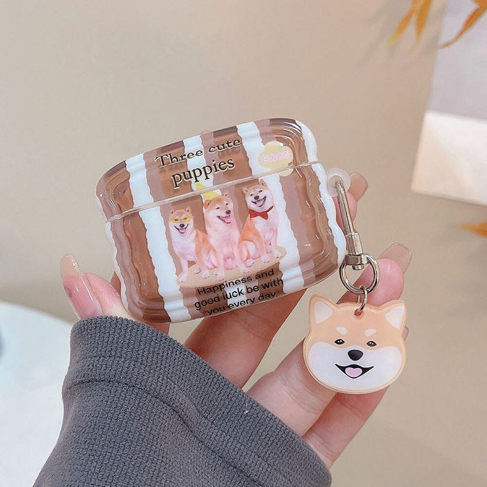 Wavy Shiba Inu Trio AirPods Charger Case Cover by Veasoon