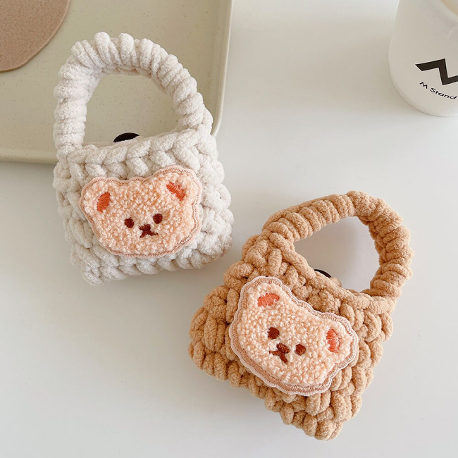 Knitted Teddy Bear Tote AirPod Case Cover by Veasoon