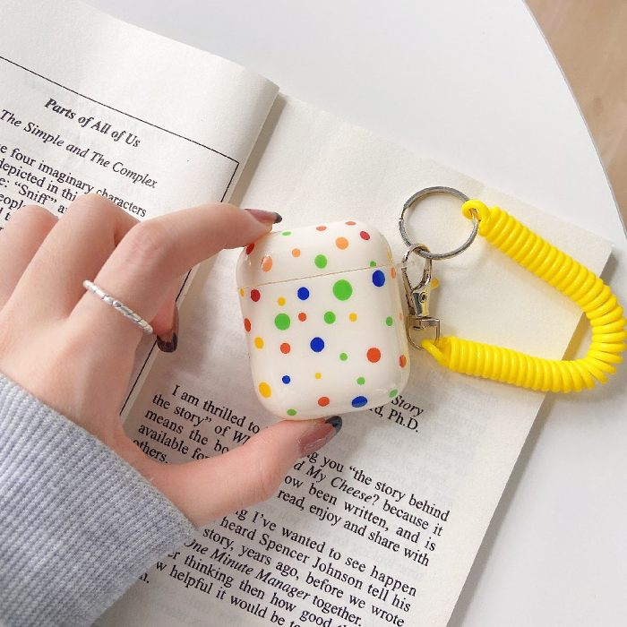 Rainbow Polka Dot Airpod Case Cover with Phone Cord Wrist Strap by Veasoon