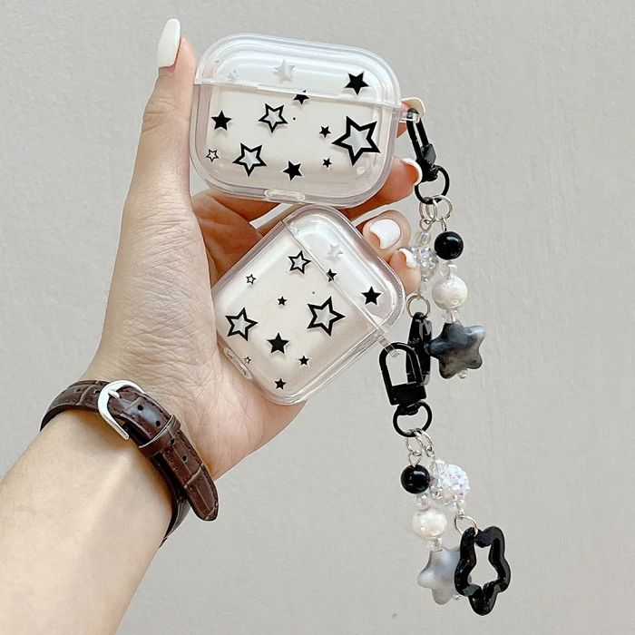 Black Star AirPods Case Cover Wth Charm Strap by Veasoon