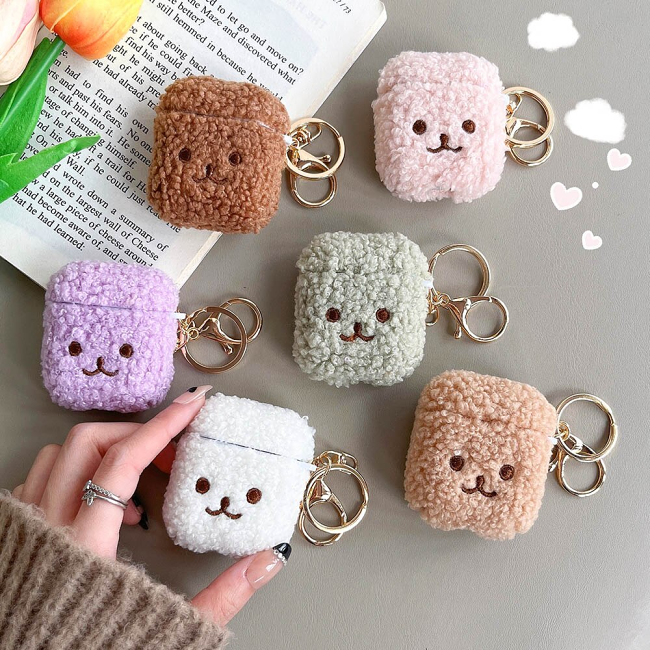 Soft Teddy Bear Face AirPods Charger Case Cover (6 Colours) by Veasoon