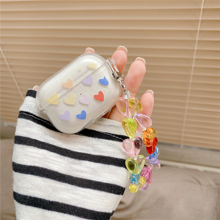 Rainbow Heart with Heart Charm Strap Airpod Case Cover by Veasoon