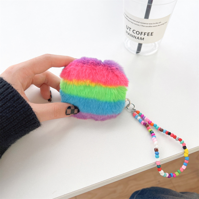 Furry Rainbow AirPods Charger Case Cover with Charm Strap (4 Models) by Veasoon