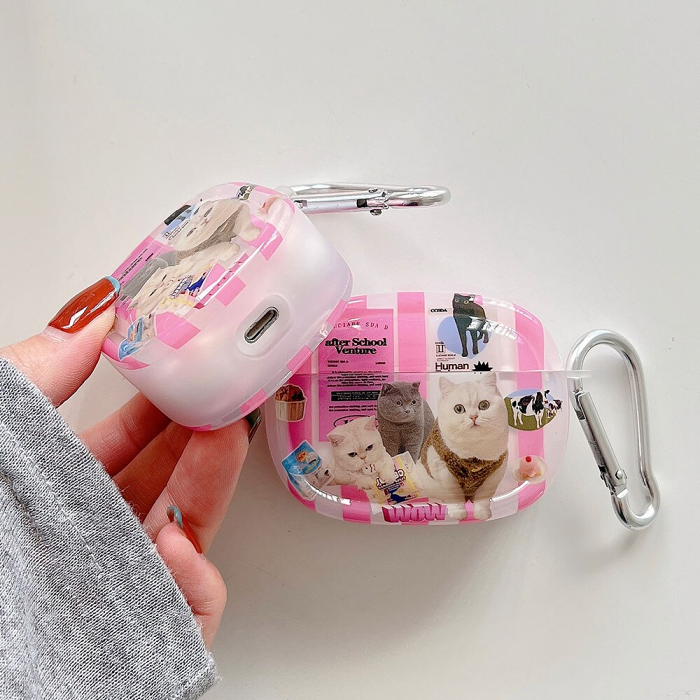 Pink Cat Collage AirPods Charger Case Cover by Veasoon