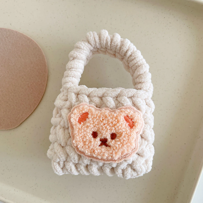 Knitted Teddy Bear Tote AirPod Case Cover by Veasoon