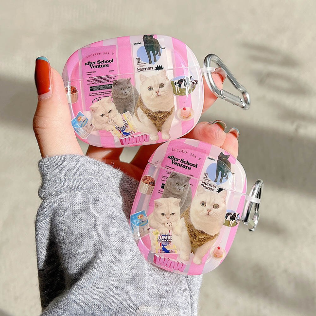 Pink Cat Collage AirPods Charger Case Cover by Veasoon