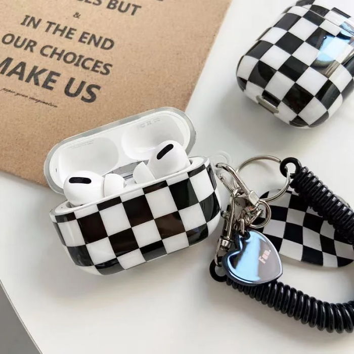 Checkerboard AirPods Charger Case Cover with Charm Strap (4 Colours) by Veasoon