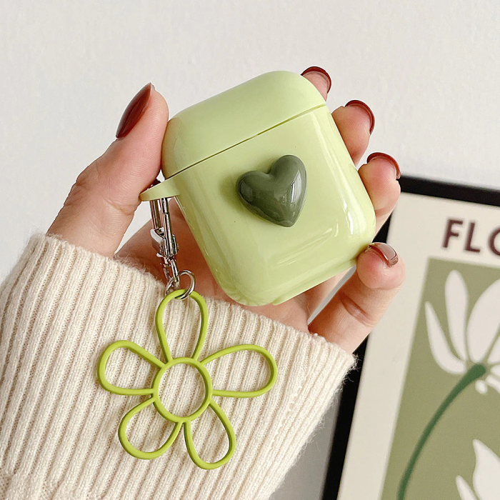 Matcha Green Heart and Daisy Charm Airpod Case Cover by Veasoon