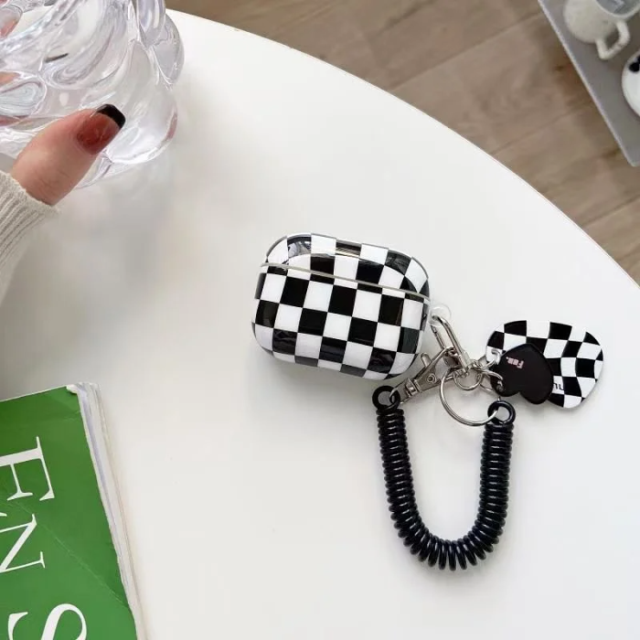 Checkerboard AirPods Charger Case Cover with Charm Strap (4 Colours) by Veasoon
