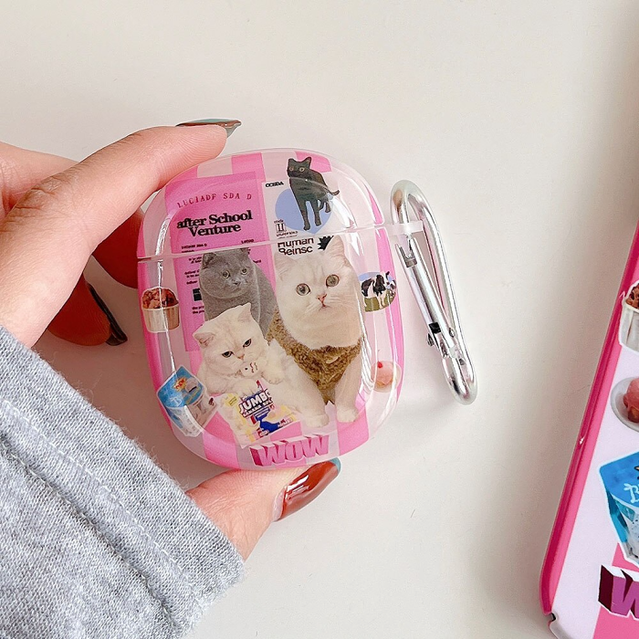 Pink Cat Collage AirPods Charger Case Cover by Veasoon