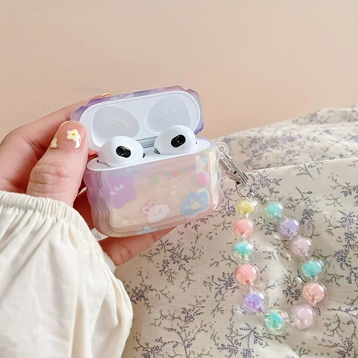 Pastel Bunny AirPods Charger Case Cover with Bubble Wrist Strap by Veasoon