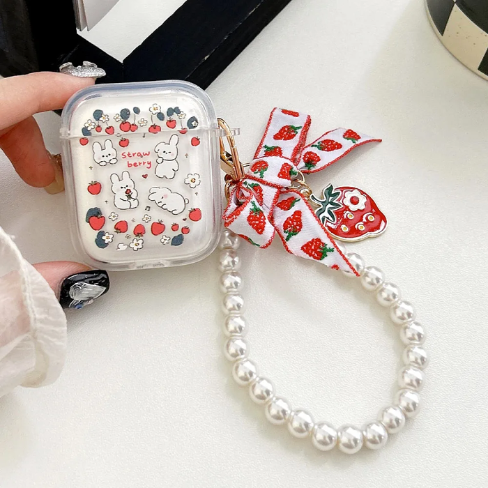 Strawberry Bunnies Charm AirPods Charger Case Cover by Veasoon