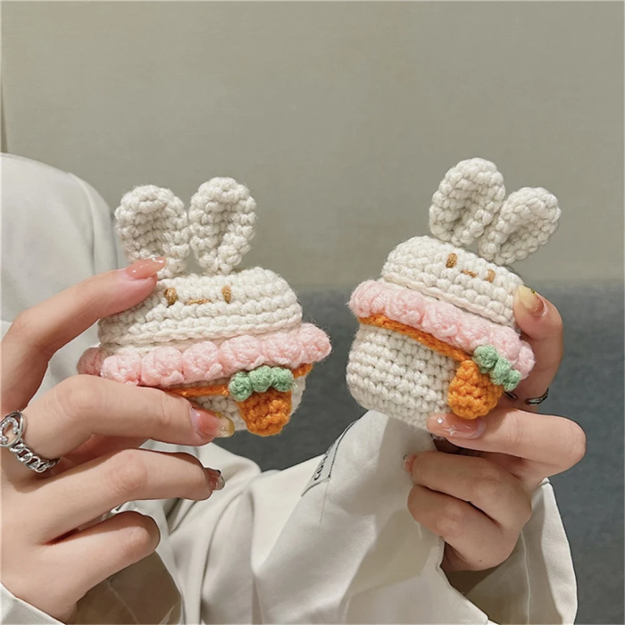 Crochet Ruffle Collar Bunny AirPods Case Cover by Veasoon
