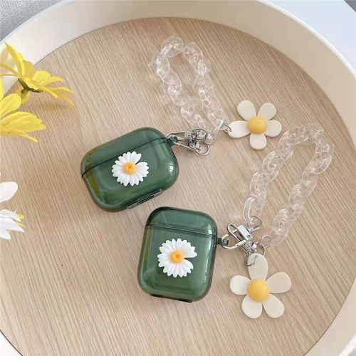 Clear Chain Strap Daisy Airpod Case Cover by Veasoon