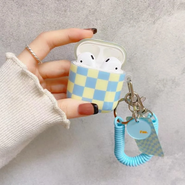 Checkerboard AirPods Charger Case Cover with Charm Strap (4 Colours) by Veasoon