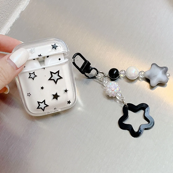 Black Star AirPods Case Cover Wth Charm Strap by Veasoon