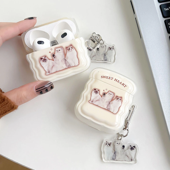 Sweet Heart Cat Trio AirPods Charger Case Cover by Veasoon