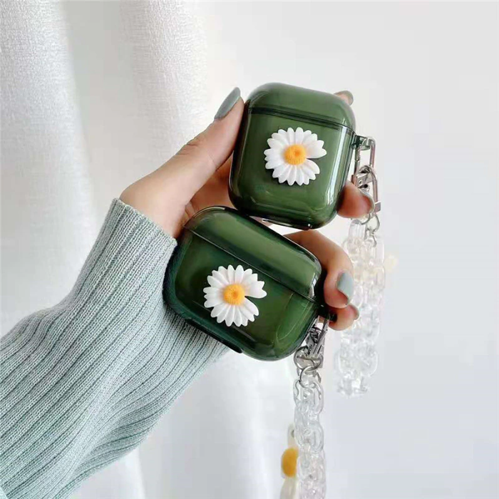 Clear Chain Strap Daisy Airpod Case Cover by Veasoon