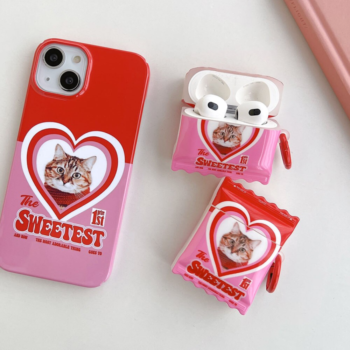 The Sweetest Pink Candy Packet Cat Airpod Case Cover by Veasoon