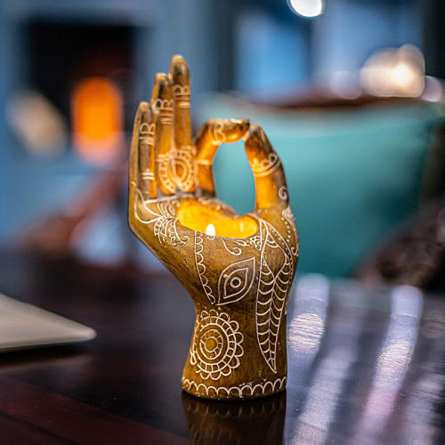 Hand Carved Buddha Mudra Hand Candle Holder