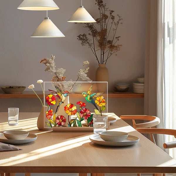 2024 NEWPainted Colorful Flower Pattern Decor With Wooden Base