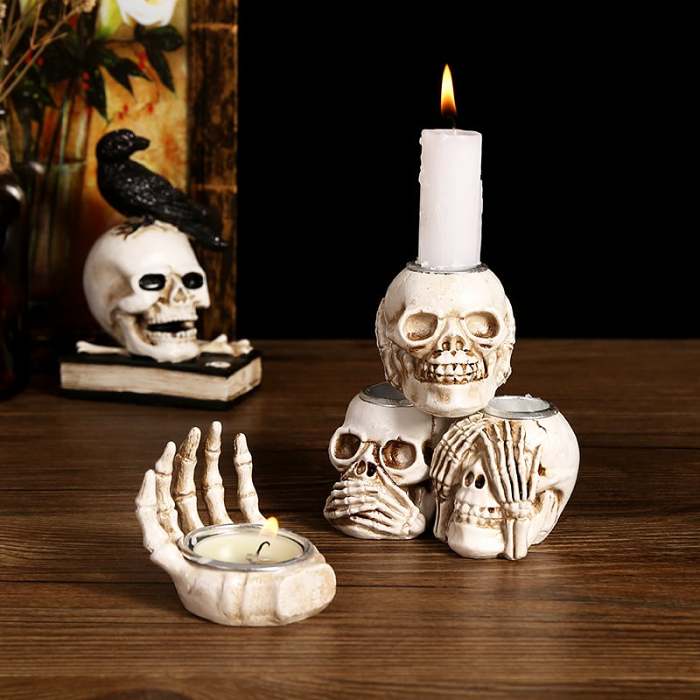 Halloween Gothic Skeleton Candlesticks by Veasoon