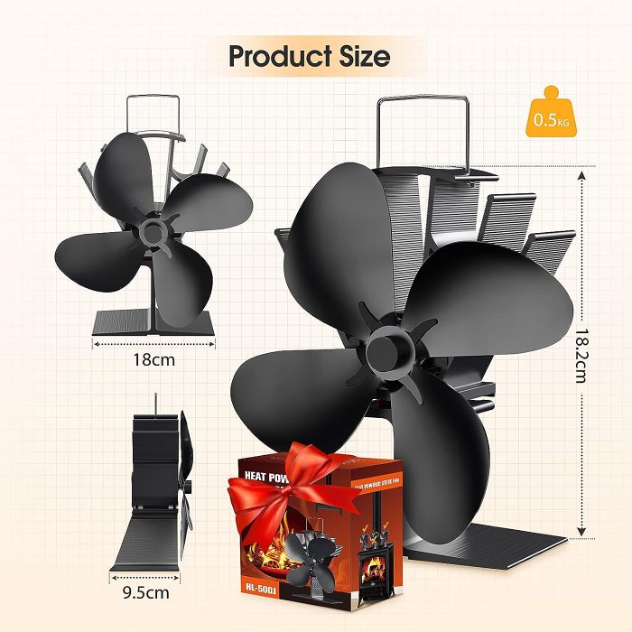 4 Blades  Wood Stove Fans Heat Powered