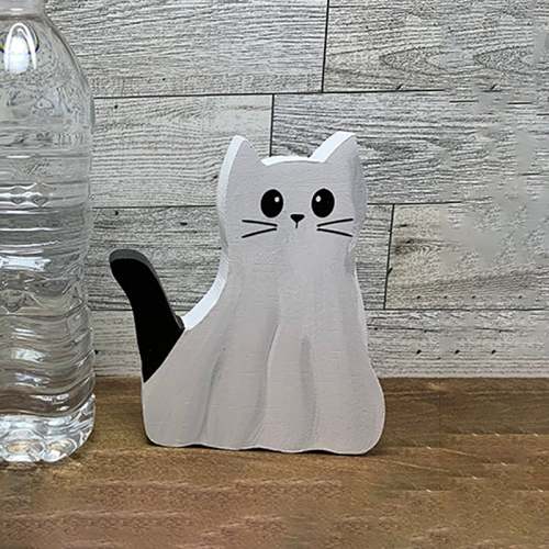 Wooden Ghost Cat Figurine