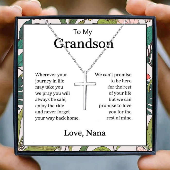 Grandson Gift Cross pendant Necklace Stainless Steel Jewelry by Veasoon