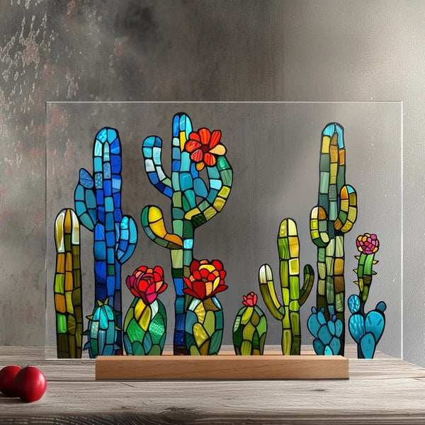 2024 NEWPainted Colorful Flower Pattern Decor With Wooden Base