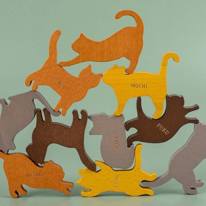 Colorful Cat Stacking Toys - Wooden Balancing Stackable Playset
