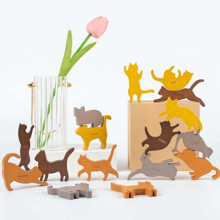 Colorful Cat Stacking Toys - Wooden Balancing Stackable Playset