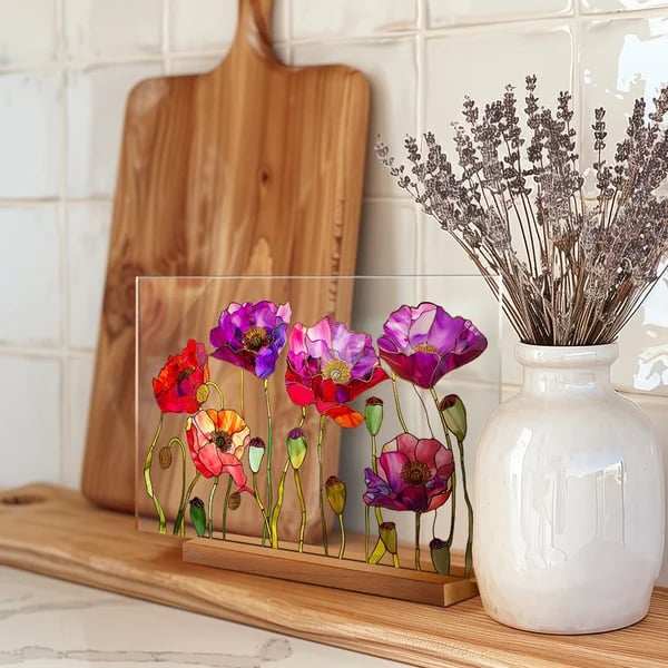 2024 NEWPainted Colorful Flower Pattern Decor With Wooden Base