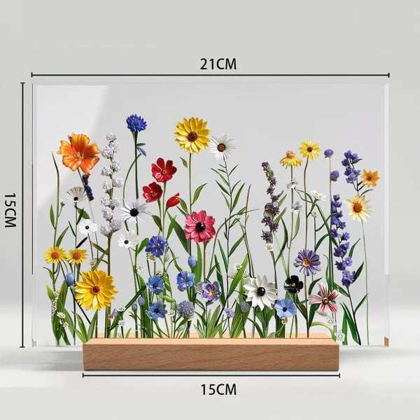 2024 NEWPainted Colorful Flower Pattern Decor With Wooden Base